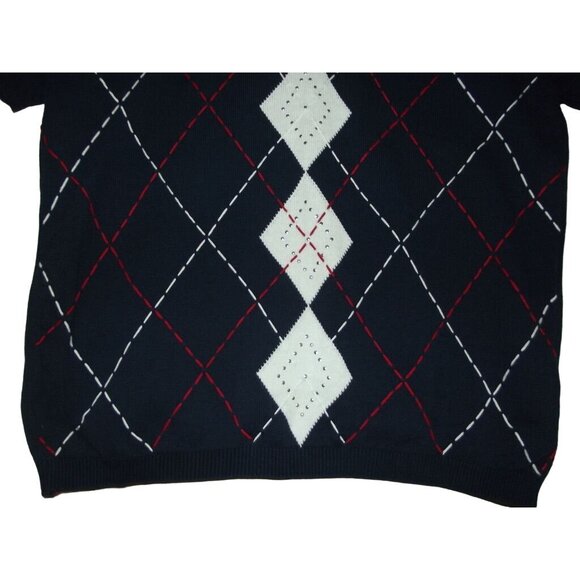 Alfred Dunner Sweater Womens Size Small blue argyle embroidered Patriotic collar - Picture 3 of 7